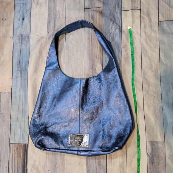 New Sharif Legacy Pearlized Blue Slouchy Leather Hobo with Wristlet - Picture 2 of 10